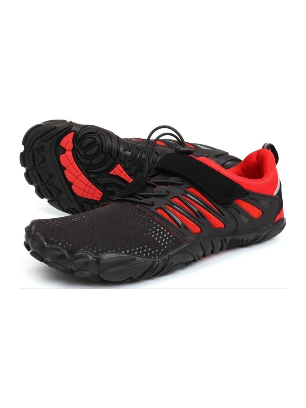 WHITIN Men's Minimalist Barefoot Trail Runner Wide Toe Box Black Red, size 9